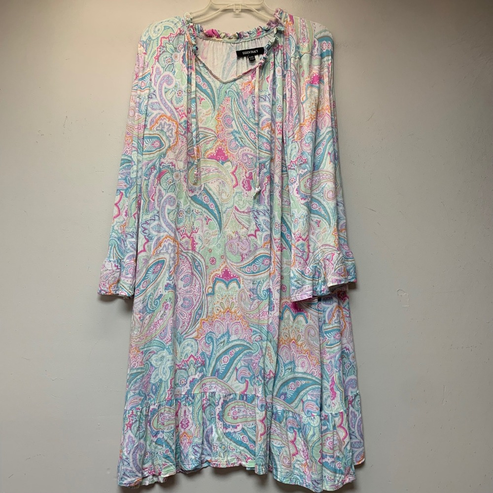 Ellen Tracy Paisley Tunic Dress Womens XXL Multicolor Excellent Ruffle Hem Boho